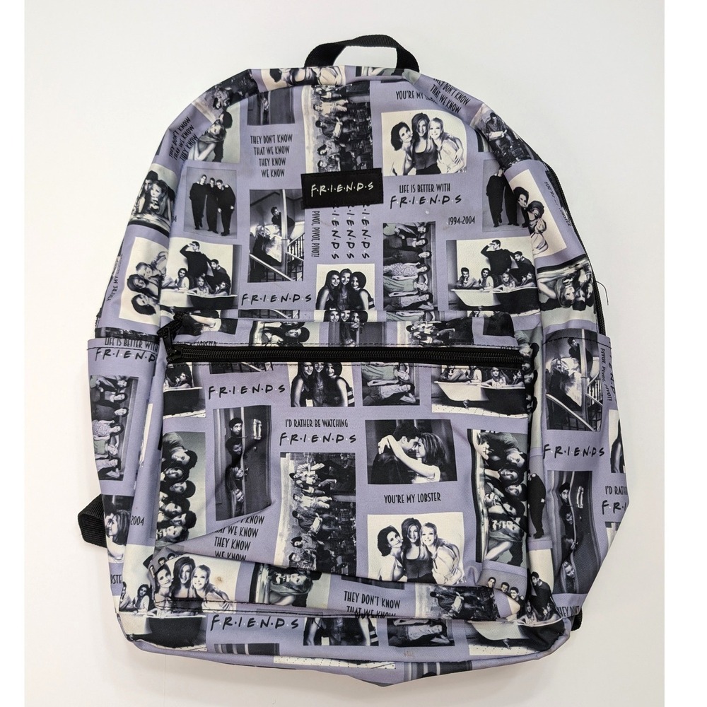 Friends TV Show Photo Collage Backpack Purple 90s Nostalgia Pop Culture Y2K